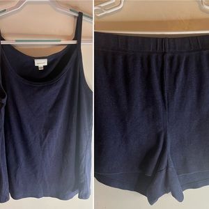 Navy Blue Ribbed Sleep Tank & Shorts